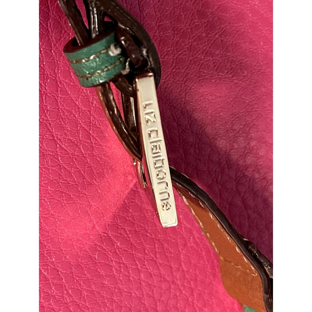 NEW Liz Claiborne Pink Green Shoulder Handbag Purse Tote Computer Bag Glamour - Picture 7 of 7